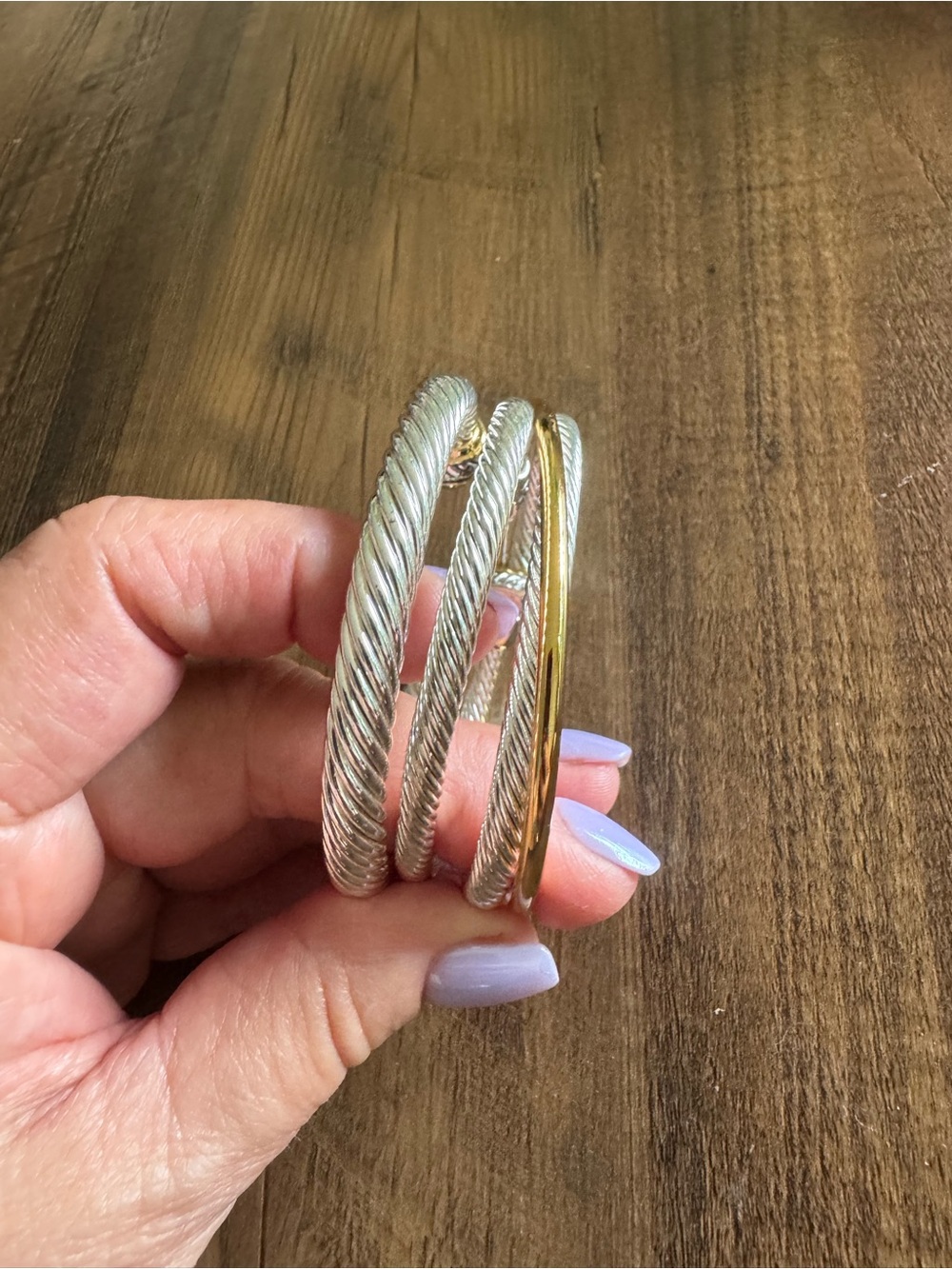 Amazon Two-Tone Silver and Gold Cable Cuff Bracelet - Picture 6 of 11